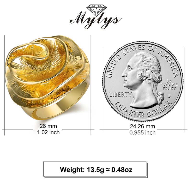 Mytys Cocktail Rings for Women Fashion 18K Gold Plated Flower Statement Ring Wedding Engagement Party Jewelry Gift Size 10 - Image 5